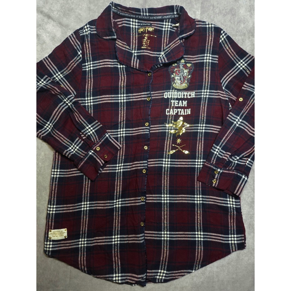 Harry Potter Gryffindor Quidditch Team Captain Lounge Night Shirt XL Flannel